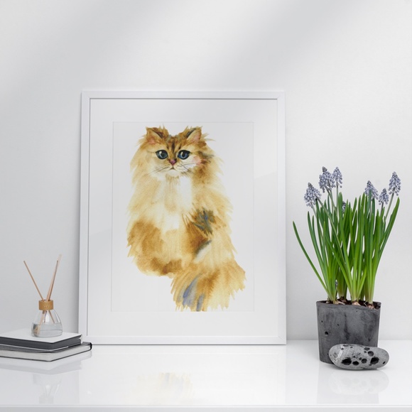 Watercolor Yellow Cat Portrait Wall Art Print Poster Unframed - Picture 6 of 16